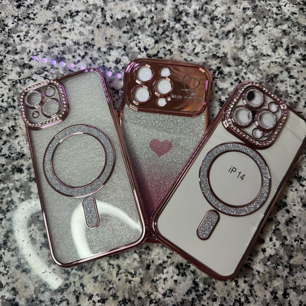 Bundle of 3 Elegant Pink Glitter Phone Case for iPhone 14
